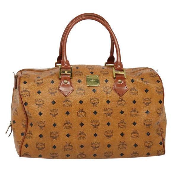 MCM Logogram Vicetos Boston Bag PVC Leather Brown Gold Auth 137869