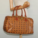 MCM Logogram Vicetos Boston Bag PVC Leather Brown Gold Auth 137869-20