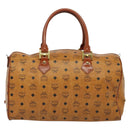 MCM Logogram Vicetos Boston Bag PVC Leather Brown Gold Auth 137869-2