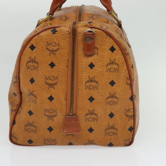 MCM Logogram Vicetos Boston Bag PVC Leather Brown Gold Auth 137869