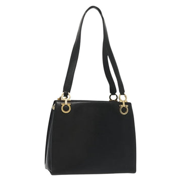 Salvatore Ferragamo Gancini Shoulder Bag Leather Black Gold Auth 137871