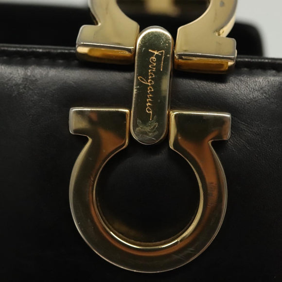 Salvatore Ferragamo Gancini Shoulder Bag Leather Black Gold Auth 137871