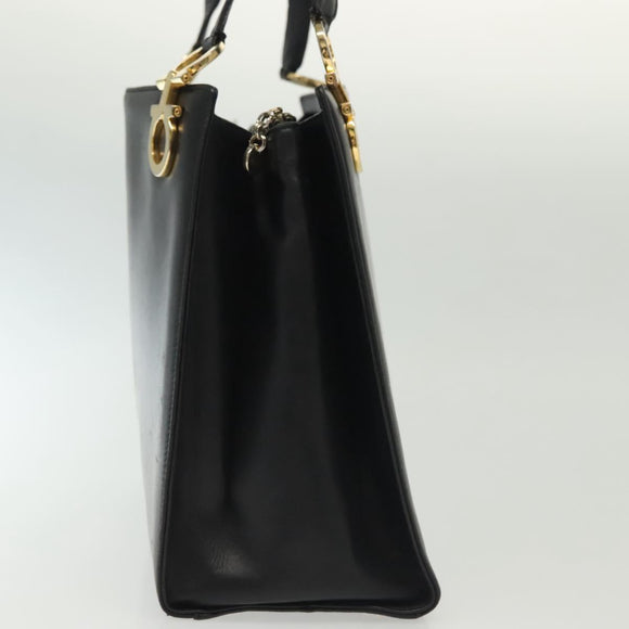 Salvatore Ferragamo Gancini Shoulder Bag Leather Black Gold Auth 137871