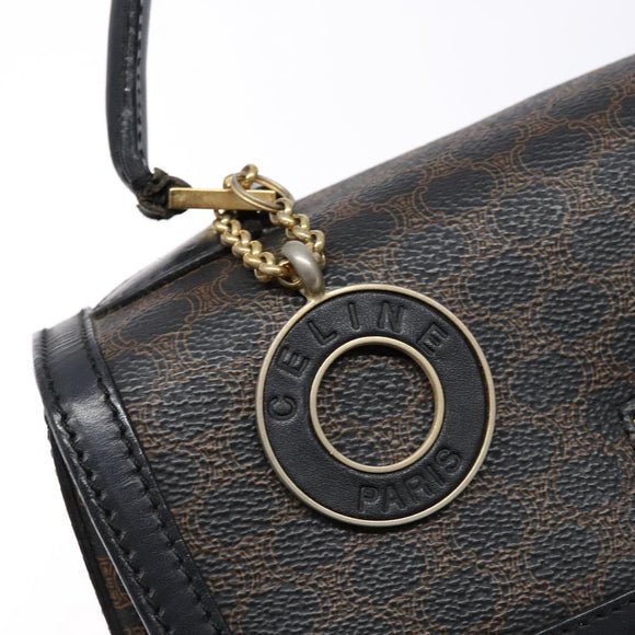 CELINE Macadam Canvas Hand Bag PVC Leather Black Gold Auth 137885A