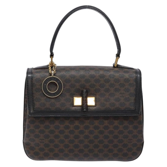 CELINE Macadam Canvas Hand Bag PVC Leather Black Gold Auth 137885A