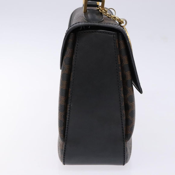 CELINE Macadam Canvas Hand Bag PVC Leather Black Gold Auth 137885A