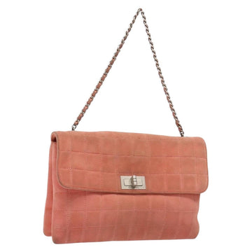 CHANEL Chain 2.55 Choco Bar Shoulder Bag Suede Pink Silver CC Auth 137890