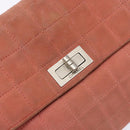 CHANEL Chain 2.55 Choco Bar Shoulder Bag Suede Pink Silver CC Auth 137890-17