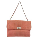 CHANEL Chain 2.55 Choco Bar Shoulder Bag Suede Pink Silver CC Auth 137890-13