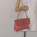 CHANEL Chain 2.55 Choco Bar Shoulder Bag Suede Pink Silver CC Auth 137890-23