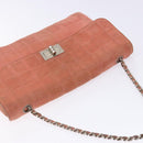 CHANEL Chain 2.55 Choco Bar Shoulder Bag Suede Pink Silver CC Auth 137890-6