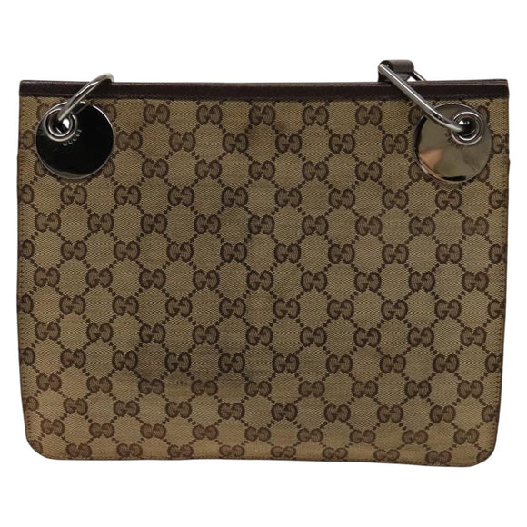 GUCCI GG Canvas Shoulder Bag Beige Silver 120841 Auth 137892