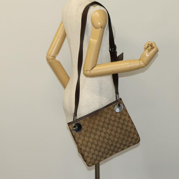 GUCCI GG Canvas Shoulder Bag Beige Silver 120841 Auth 137892
