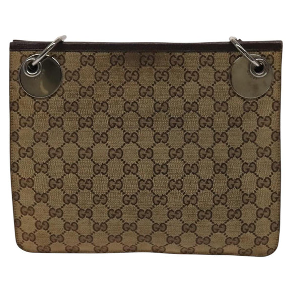 GUCCI GG Canvas Shoulder Bag Beige Silver 120841 Auth 137892