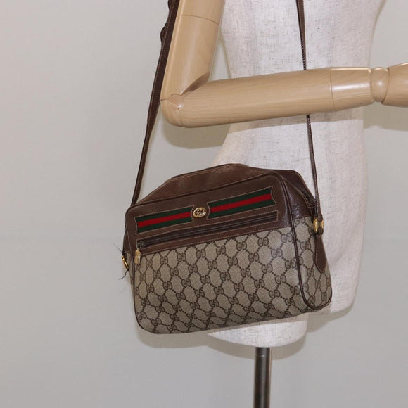 GUCCI GG Supreme Web Sherry Line Bag PVC Beige Gold 56 02 088 Auth 137908