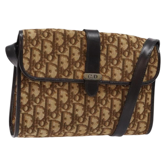 Christian Dior Trotter Canvas Shoulder Bag Brown Gold Auth 137942