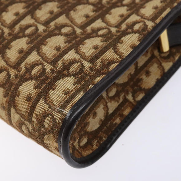 Christian Dior Trotter Canvas Shoulder Bag Brown Gold Auth 137942