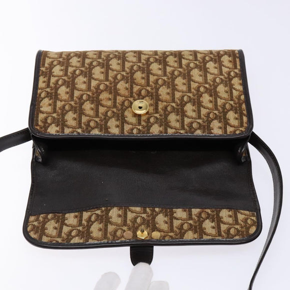 Christian Dior Trotter Canvas Shoulder Bag Brown Gold Auth 137942