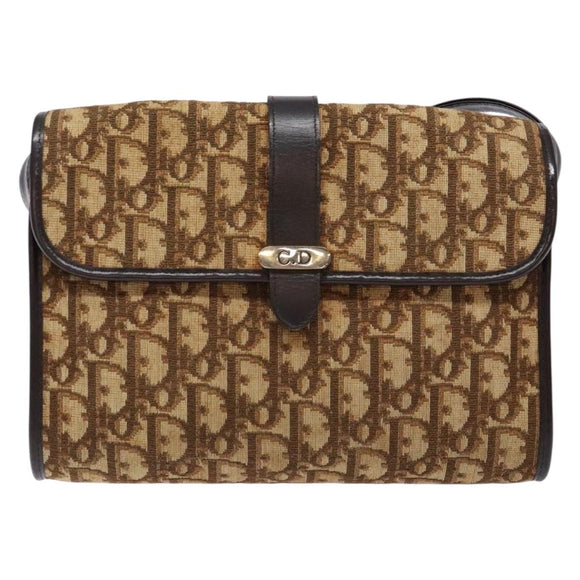 Christian Dior Trotter Canvas Shoulder Bag Brown Gold Auth 137942