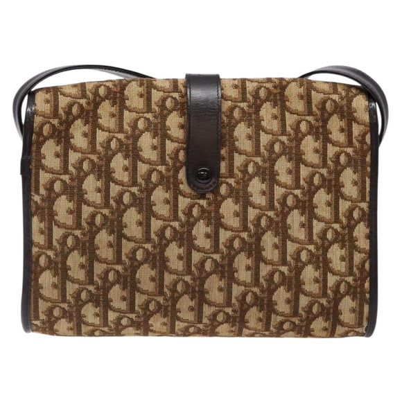 Christian Dior Trotter Canvas Shoulder Bag Brown Gold Auth 137942