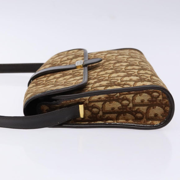 Christian Dior Trotter Canvas Shoulder Bag Brown Gold Auth 137942