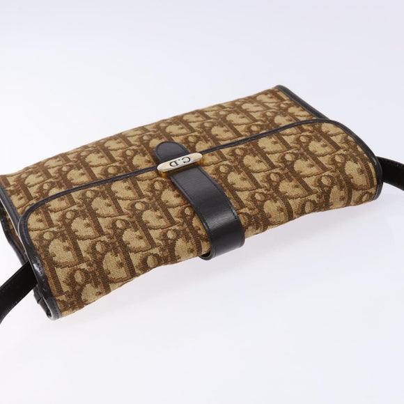 Christian Dior Trotter Canvas Shoulder Bag Brown Gold Auth 137942
