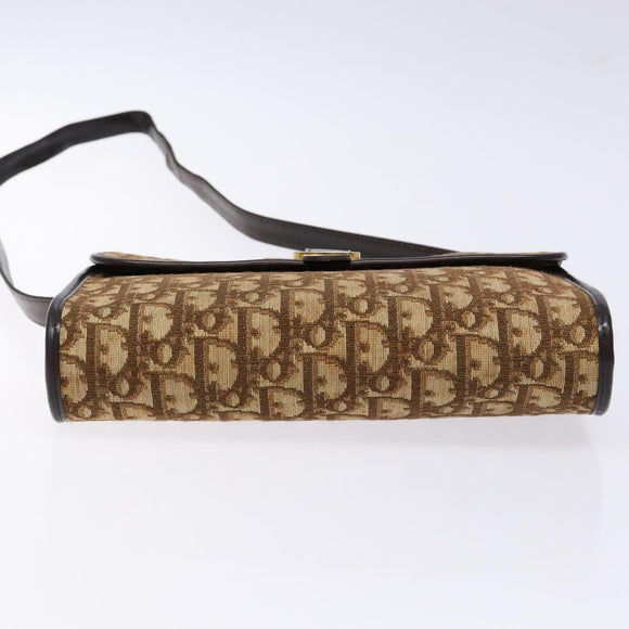 Christian Dior Trotter Canvas Shoulder Bag Brown Gold Auth 137942