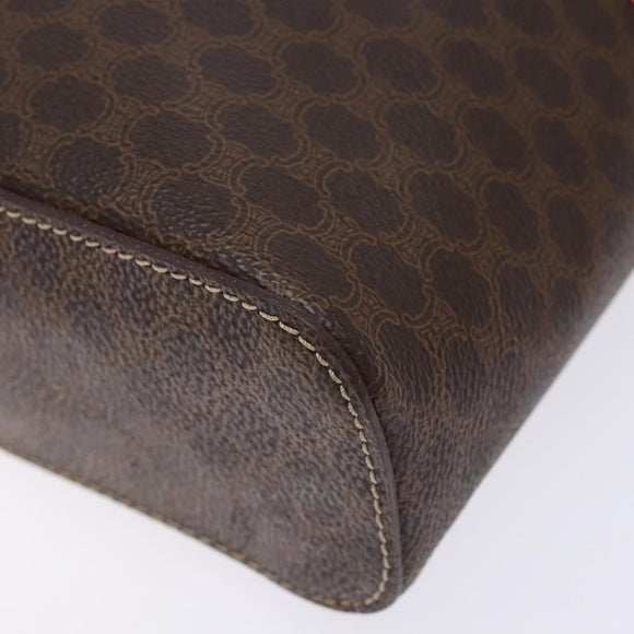 CELINE Macadam Canvas Vanity Pouch PVC Leather Brown Gold Auth 137943