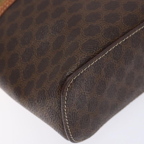 CELINE Macadam Canvas Vanity Pouch PVC Leather Brown Gold Auth 137943