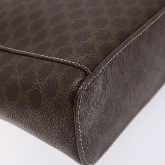 CELINE Macadam Canvas Vanity Pouch PVC Leather Brown Gold Auth 137943