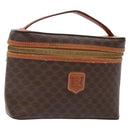 CELINE Macadam Canvas Vanity Pouch PVC Leather Brown Gold Auth 137943-1