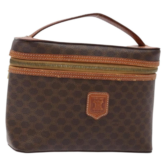 CELINE Macadam Canvas Vanity Pouch PVC Leather Brown Gold Auth 137943