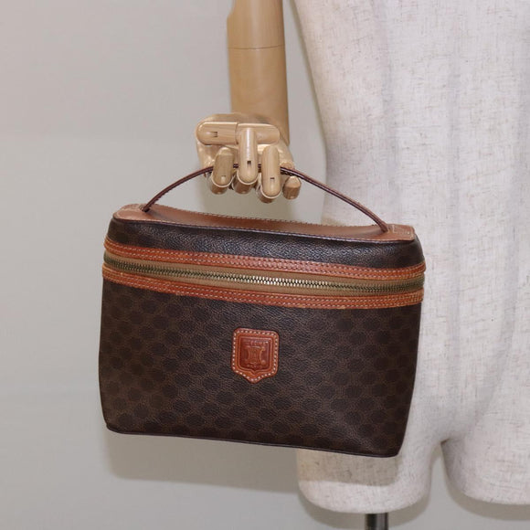 CELINE Macadam Canvas Vanity Pouch PVC Leather Brown Gold Auth 137943