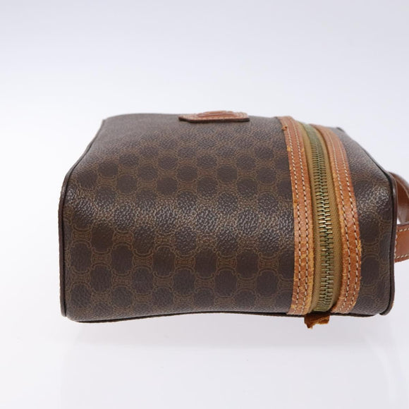CELINE Macadam Canvas Vanity Pouch PVC Leather Brown Gold Auth 137943