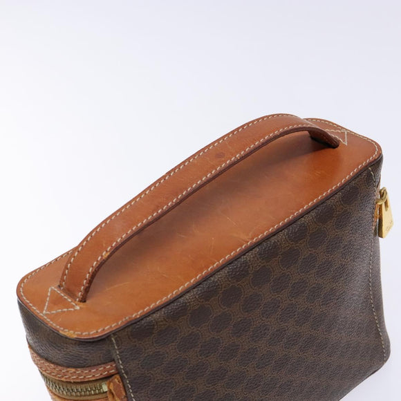 CELINE Macadam Canvas Vanity Pouch PVC Leather Brown Gold Auth 137943