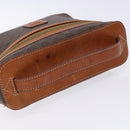 CELINE Macadam Canvas Vanity Pouch PVC Leather Brown Gold Auth 137943-7