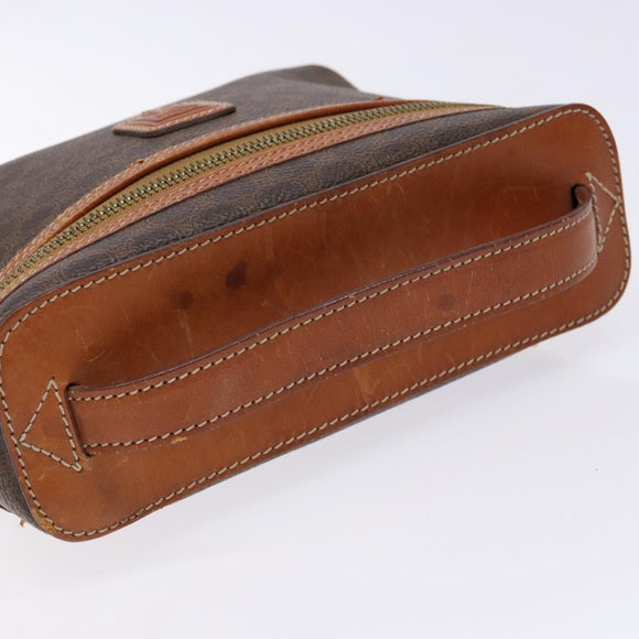 CELINE Macadam Canvas Vanity Pouch PVC Leather Brown Gold Auth 137943