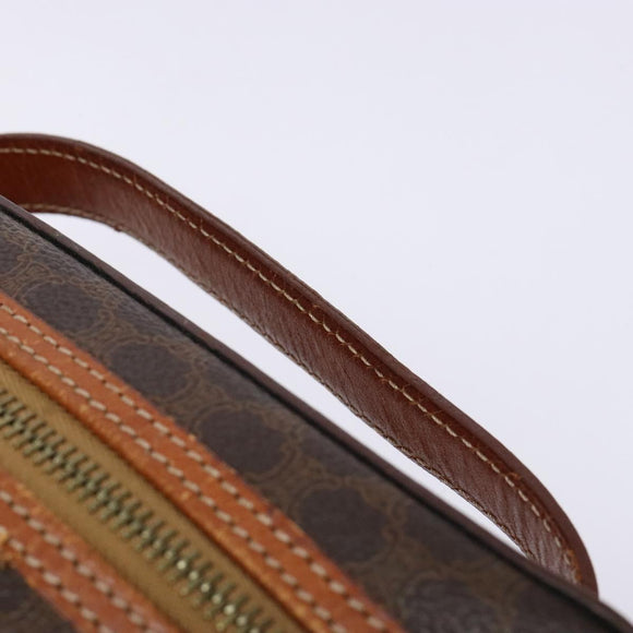 CELINE Macadam Canvas Vanity Pouch PVC Leather Brown Gold Auth 137943