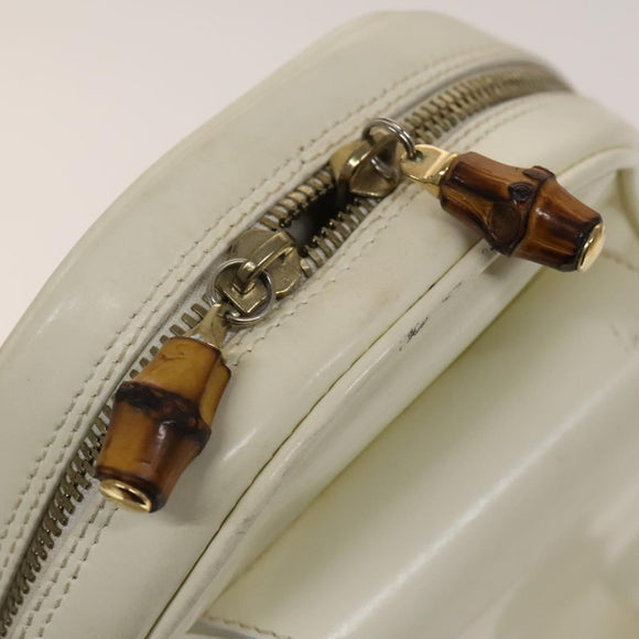 GUCCI Bamboo Body Bag Patent leather White Gold 003 3444 0127 Auth 137949