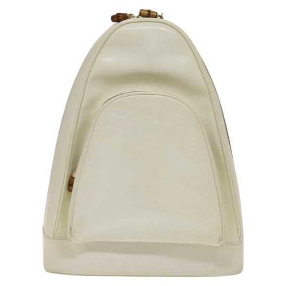 GUCCI Bamboo Body Bag Patent leather White Gold 003 3444 0127 Auth 137949