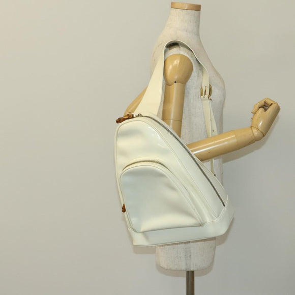 GUCCI Bamboo Body Bag Patent leather White Gold 003 3444 0127 Auth 137949