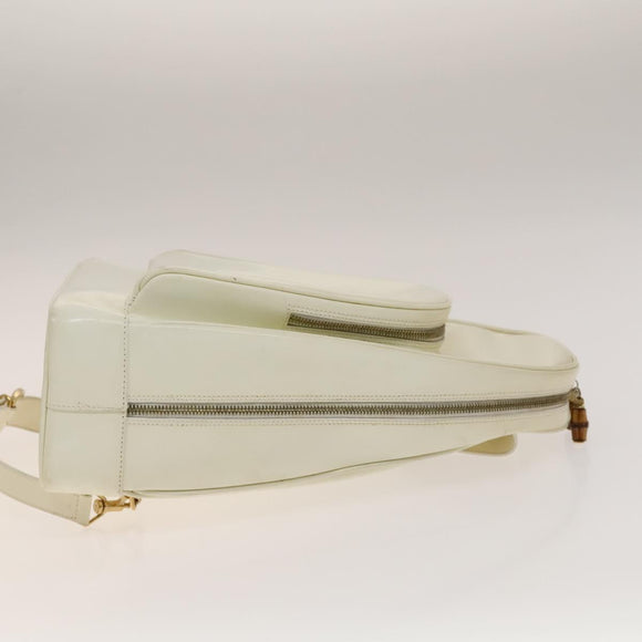 GUCCI Bamboo Body Bag Patent leather White Gold 003 3444 0127 Auth 137949