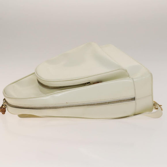 GUCCI Bamboo Body Bag Patent leather White Gold 003 3444 0127 Auth 137949