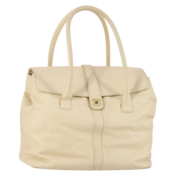 CHANEL Hand Bag Caviar Skin Beige Gold CC Auth 137950