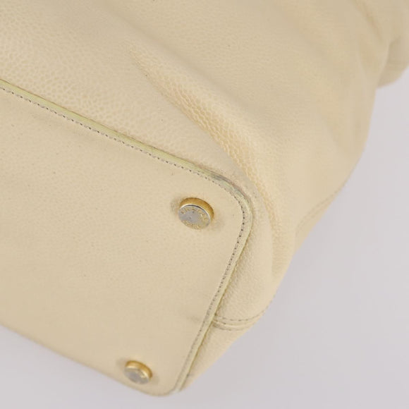 CHANEL Hand Bag Caviar Skin Beige Gold CC Auth 137950