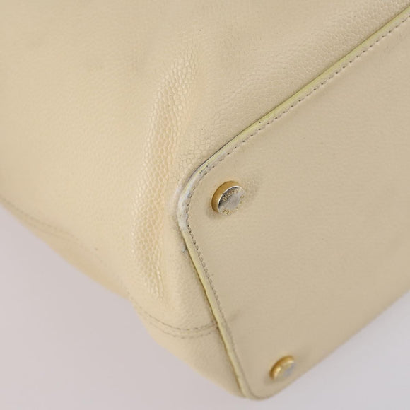 CHANEL Hand Bag Caviar Skin Beige Gold CC Auth 137950