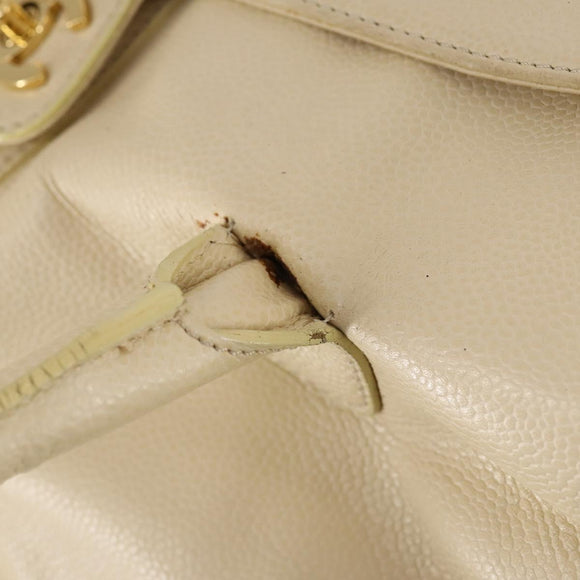 CHANEL Hand Bag Caviar Skin Beige Gold CC Auth 137950