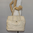 CHANEL Hand Bag Caviar Skin Beige Gold CC Auth 137950-23