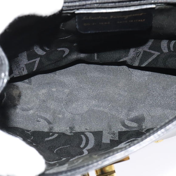 Salvatore Ferragamo Hand Bag Leather 2way Black Gold Auth 137968