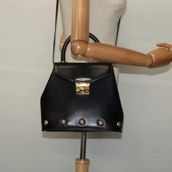 Salvatore Ferragamo Hand Bag Leather 2way Black Gold Auth 137968